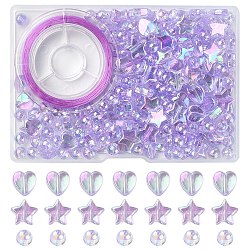 DIY Stretch Bracelet Making Kit, Including Heart & Star & Round Acrylic Beads, Elastic Thread, Lilac, Beads: 6~10x3~6mm, Hole: 1~1.5mm, 200Pcs/box(DIY-YW0007-47A)