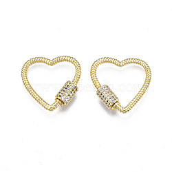 Brass Micro Pave Clear Cubic Zirconia Screw Carabiner Lock Charms, for Keychain Making, Heart, Golden, 24x23~24x6mm, Column: 8x6mm(ZIRC-T004-99G)