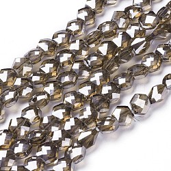 Electroplate Glass Beads Strands, Pearl Luster Plated, Faceted, Hexagon, Tan, 7x8x5mm, Hole: 1.6mm, about 73pcs/strand, 18.9 inch(48cm)(EGLA-F143-A-PL01)