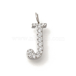 304 Stainless Steel Micro Pave Cubic Zirconia Pendants, Letter A~Z Charms, Letter J, 12.5x5.5x2mm, Hole: 1.8mm(STAS-H228-06P-J)