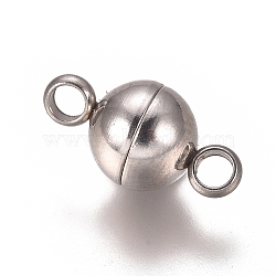 201 Stainless Steel Magnetic Clasps with Loops, Round, Stainless Steel Color, 11.5x6mm, Hole: 2mm(STAS-I137-07A-P)