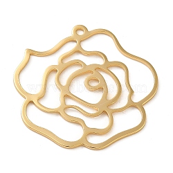 Brass Pendant, Real 18K Gold Plated, Flower, 31x33x1mm, Hole: 1.6mm(KK-O100-13G-03)