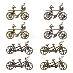 8Pcs 4 Styles Tibetan Style Alloy Pendants, Bicycle, Antique Bronze & Red Copper, 26~47x35~52.5x18mm, Hole: 2~2.5x2mm, 2pcs/style(FIND-FS0002-59)