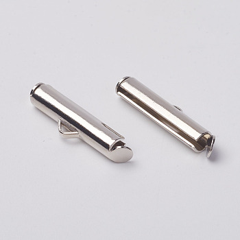 Brass Slide On End Clasp Tubes,  Slider End Caps, Platinum, 19.5x4mm, Hole: 1mm, Inner Diameter: 2mm