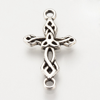 Tibetan Style Alloy Links connectors, Cross, Cadmium Free & Nickel Free & Lead Free, Antique Silver, 22.5x13x2mm, Hole: 1mm, about 1560pcs/1000g