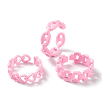 Spray Painted Brass Cuff Rings, Open Rings, Mixed Shapes, Pearl Pink, US Size 6~7 1/4(16.5~17.5mm)