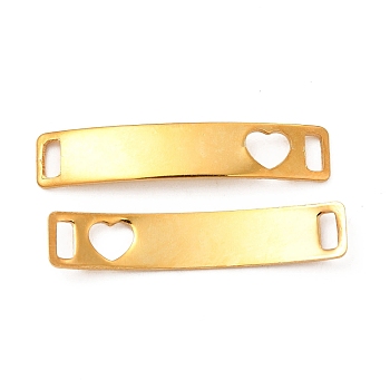 201 Stainless Steel Connector Charms, Real 24K Gold Plated, Curved Rectangle Links, Heart Pattern, 30x6x0.8mm, Hole: 4x2mm