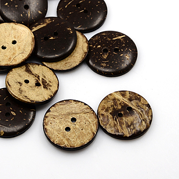Coconut Buttons, 2-Hole, Flat Round, Coconut Brown, 30x5mm, Hole: 3mm