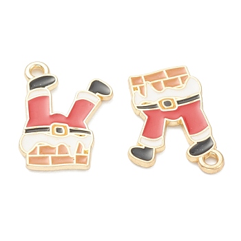 Alloy Enamel Pendants, for Christmas, Santa Claus Trousers, Red, Light Gold, 19x13x1mm, Hole: 1mm
