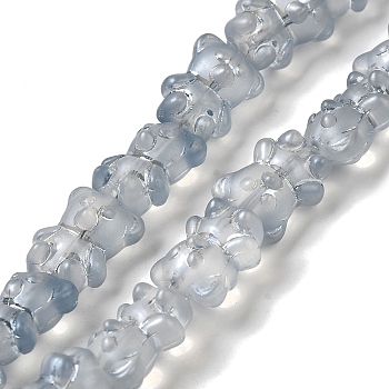 Electroplate Glass Beads Strands, Frosted, Bear, Light Steel Blue, 15x11.5x9mm, Hole: 1mm, about 45pcs/strand, 25.59''(65cm)