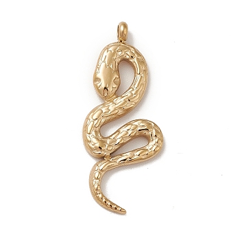 Ion Plating(IP) 304 Stainless Steel Pendants, Snake Charms, Real 14K Gold Plated, 27.5x11x2mm, Hole: 1.8mm