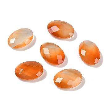 Natural Orange Red Agate(Dyed & Heated) Cabochons, Oval, Faceted, 18x13x5.5~6.5mm