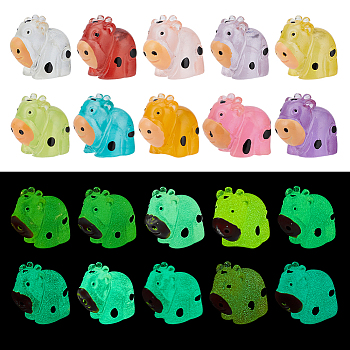 60Pcs 10 Colors Luminous Resin Dairy Cattle Display Decorations, for Home Decoration, Garden Yard Decoration, Glow in the Dark, Mixed Color, 18x10.5x14.5mm, 6pcs/color
