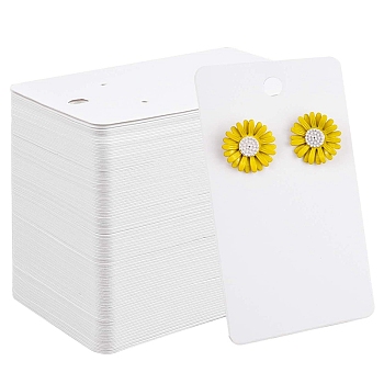 Paper Single Earring Display Cards with Hanging Hole, Rectangle, White, 9x5cm