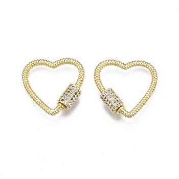 Brass Micro Pave Clear Cubic Zirconia Screw Carabiner Lock Charms, for Keychain Making, Heart, Golden, 24x23~24x6mm, Column: 8x6mm