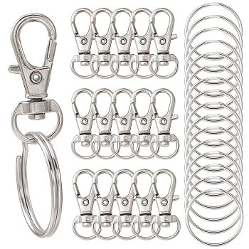 25Pcs Alloy Swivel Lobster Claw Clasps, Swivel Snap Hook, with 25Pcs Key Rings, Platinum, Lobster Claw Clasps: 30.5x11mm, Hole: 5x10mm
