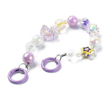 Acrylic Rainbow Beaded Mobile Straps, Multifunctional Chain, with Alloy Spring Gate Ring, Medium Purple, 30.7x2.9cm