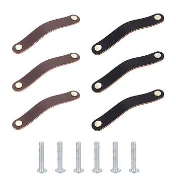 6 Sets 2 Colors Oval Leather Cabinet Handles, with Screw, Mixed Color, 16.8x2.5x0.85cm, 3 sets/color