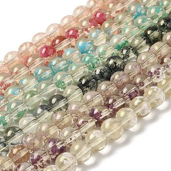 Baking Painted Glass Bead Strands, with Glitter Powder, Round, Mixed Color, 10x9mm, Hole: 1.6mm, about 38pcs/strand, 13.39''(34cm)