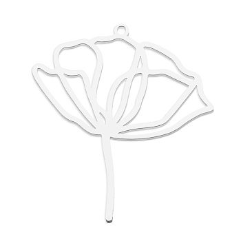 201 Stainless Steel Pendants, Laser Cut, Lotus, Stainless Steel Color, 38x35.5x1mm, Hole: 1.6mm