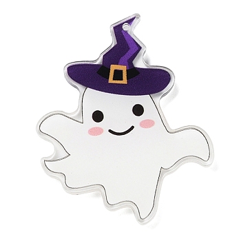 Halloween Theme Double Sided Printed Acrylic Big Pendants, Ghost, 50x40x3mm, Hole: 2mm