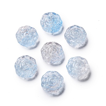 Spray Painted Transparent Glass Beads, Flower Charm, Alice Blue, 15x15x6mm, Hole: 1.2mm