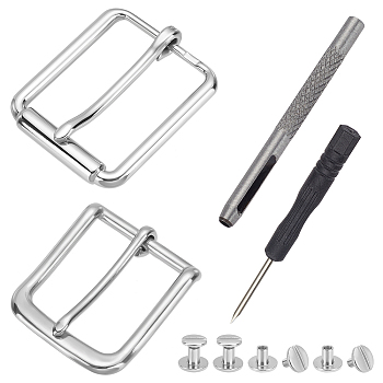 WADORN Belt Buckle Sets, include 304 Stainless Steel Roller Buckles, Alloy Screw Rivets, Screwdriver, Leather Hole Punches, Mixed Color, 51.5x64x14mm