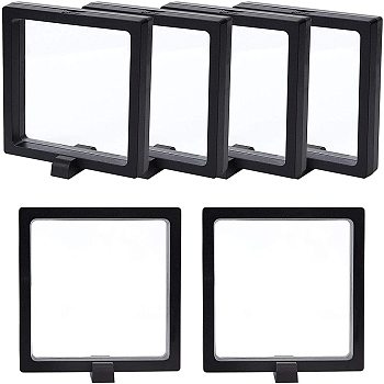 Plastic Frame Stands, with Transparent Membrane, 3D Floating Frame Display Holder, Coin Display Box, Black, 11x11.5x3.5cm