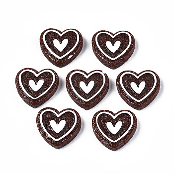 Opaque Epoxy Resin Cabochons, Imitation Food, Heart Cookie, Coconut Brown, 22x23.5x6.5mm