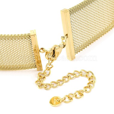 304 Stainless Steel Mesh Chain Choker Necklaces for Women(NJEW-U012-03G-03)-4