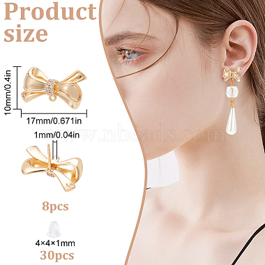 8Pcs Brass Micro Pave Clear Cubic Zirconia Bowknot Stud Earring Findings(KK-BC0011-03)-2