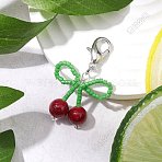 5Pcs Cherry Natural Carnelian & Glass Seed Beads Pendant Decorations, with Zinc Alloy Lobster Claw Clasps, Platinum, 44mm(HJEW-SZ00022)