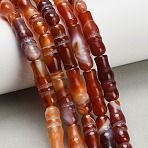 Natural Banded Agate Beads Strands, Dyed & Heated, Bamboo Shape, Chocolate, 25x8~8.5mm, Hole: 1.5mm, about 16pcs/strand, 15.75''(40cm)(G-Z144-A01-01A)