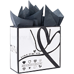 1Pc Black Heart Printed Paper Bags with Handles, Gift Bags, Shopping Bags, Rectangle, with 2Pcs Wrapping Paper, Black, 30x12.2x27cm(ABAG-SP0001-17)