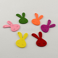 Wood Pendants, Dyed, Lead Free, Rabbit Head, Mixed Color, about 46mm long, 34mm wide, 2.5mm thick, hole: 2mm(X-TB428Y)