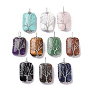 Natural & Synthetic Mixed Gemstone Copper Wire Wrapped Pendants, Rectangle with Tree of Life Charms, Platinumfe, Mixed Dyed and Undyed, 46~49x25~27x10~12mm, Hole: 8x9mm(G-H281-08P)