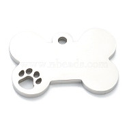 304 Stainless Steel Pet Pendants, Dog Bone, Stainless Steel Color, 17x25x2mm, Hole: 2mm(X-STAS-B016-04P)