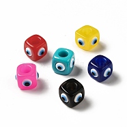 Resin Evil Eye European Beads, Large Hole Bead, Cube, Mixed Color, 12.5x14~14.5x14~14.5mm, Hole: 6mm(X-RESI-A021-M)