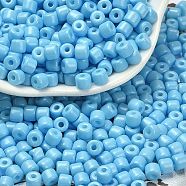 Baking Paint Pearlized Glass Seed Beads, Round Hole, Cylinder, Deep Sky Blue, 4.5x3.5mm, Hole: 1.2mm, about 5625pcs/pound(SEED-C001-04A-08)