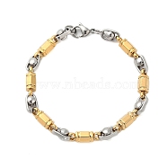 Ion Plating(IP) 304 Stainless Steel Faceted Column Link Bracelets for Men, Golden & Stainless Steel Color, 8-7/8 inch(22.5cm)(BJEW-B093-01GP)