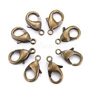 Brass Lobster Claw Clasps, Parrot Trigger Clasps, Cadmium Free & Nickel Free & Lead Free, Antique Bronze, 15x8x3mm, Hole: 2mm(KK-903-AB-NF)