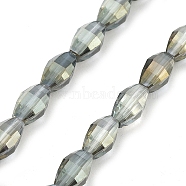 Electroplate Transparent Glass Beads Strands, Oval, Pearl Luster Plated, Faceted, Gray, 9.5x5.5mm, Hole: 1.2mm, about 43pcs/strand, 15.94''(40.5cm)(EGLA-M032-03A-PL01)