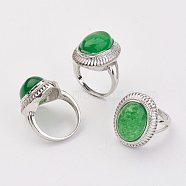 Dyed Natural Malaysia Jade Finger Rings, with Brass Ring Finding, Platinum, Oval, Size 8, 18mm(X-RJEW-P122-17)