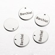Spray Painted Stainless Steel Charms, Flat Round with Words Barchiel, Stainless Steel Color, 14x1mm, Hole: 1mm(STAS-I051-A03)