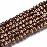 Electroplate Non-magnetic Synthetic Hematite Beads Strands, Round, Faceted, Copper Plated, 3mm, Hole: 0.8mm, about 137~139pcs/strand, 15.55 inch~15.67 inch(39.5cm~39.8cm)(G-T114-60A-R)