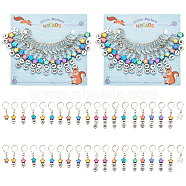 Star/Flat Round/Clover Pendant Stitch Markers, Acrylic & Electroplate Glass Crochet Leverback Hoop Charms, Locking Stitch Marker with Wine Glass Charm Ring, Mixed Color, 3~4.5cm, 20pcs/set(HJEW-AB00362)
