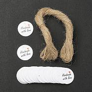 100Pcs Paper Gift Tags, Hange Tags, with Hemp Rope, for Arts, Crafts and Food, Flat Round with Word Handmade with Love, White, Tag: 3cm, about 101pcs/bag(CDIS-YW0001-11D)