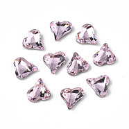 Pointed Back Glass Rhinestone Cabochons, Nail Art Decoration Accessories, Faceted, Heart, Pink, 8x8x3.5mm, about 720pcs/bag(MRMJ-N027-005-B01)