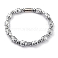 Electroplate Magnetic Synthetic Hematite Beaded Bracelets, Buddha Head & Flat Round, Platinum, 8-1/2 inch(21.5cm)(BJEW-B011-02)