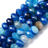 Natural Banded Agate/Striped Agate Beads Strands, Dyed & Heated, Faceted Rondelle, Blue, 6x4mm, Hole: 1mm, about 93pcs/strand, 15.39~15.43''(39.1~39.2cm)(G-E605-A02-01B)